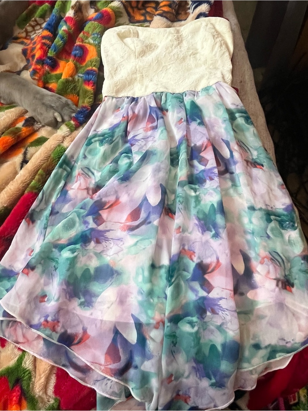 Charlotte Russe Strapless High Low Dress Sz S Floral Chiffon